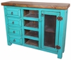 Turquoise Painted Wood Media Console with Iron Mesh Door