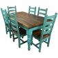 Turquoise Painted Wood Mexican Colonial Dining Set - 7 Piece