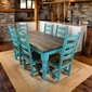 Turquoise Painted Wood Mexican Colonial Dining Set - 7 Piece