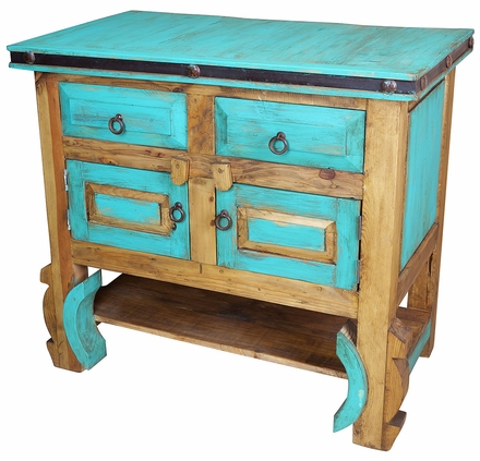 Turquoise Painted Wood Ox Yoke Console Table