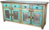 Turquoise Painted Wood Sideboard with Copper Accents