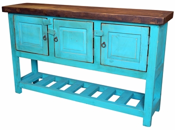 Turquoise Painted Wood Sofa Table with Slat Bottom