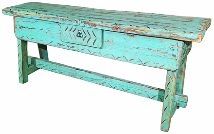 Turquoise Patina Extra Large Carved Sofa Table