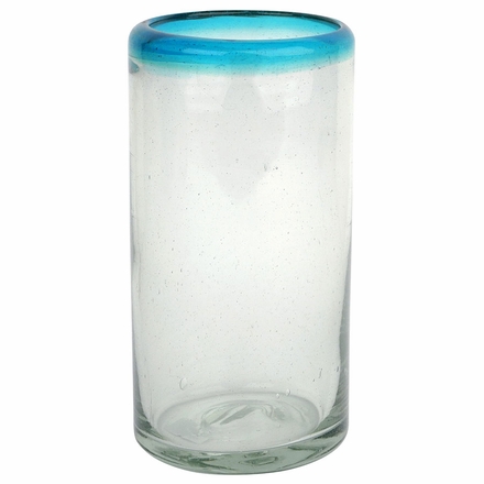 Turquoise Rimmed Mexican Highball Glasses - Set of 4