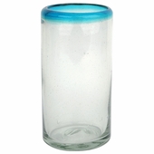 Turquoise Rimmed Mexican Highball Glasses - Set of 4