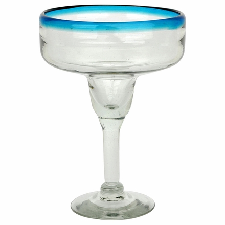 Turquoise Rimmed Mexican Margarita Glass - Set of 4