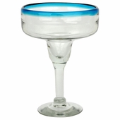 Turquoise Rimmed Mexican Margarita Glass - Set of 4