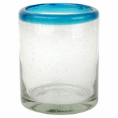 Turquoise Rimmed Mexican Rocks Glass - Bubble Glass - Set of 4