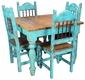 Turquoise Rustic Painted Wood Dining Set with 4 Chairs
