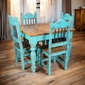 Turquoise Rustic Painted Wood Dining Set with 4 Chairs