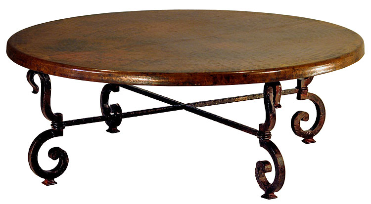 Tuscany Iron Base Round Coffee Table with Copper Top