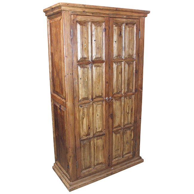 Two Door Rustic Wood Armoire with Shelves