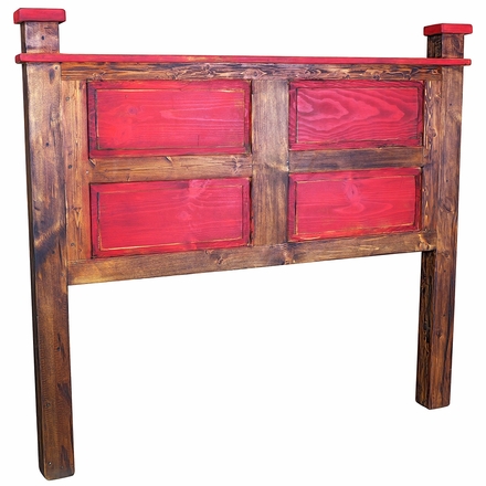 Two-Tone Red Mexican Painted Wood Headboard - Queen