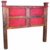 Two-Tone Red Mexican Painted Wood Headboard - Queen