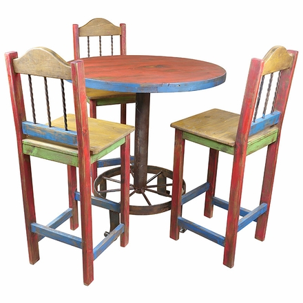 Wagon Wheel Bar Table With 4 Painted Wood Bar Stools