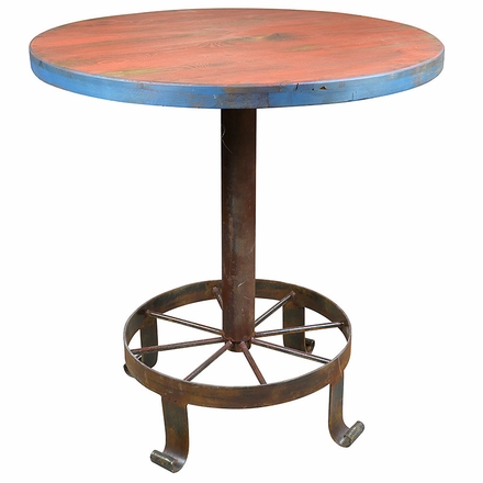 Wagon Wheel Bar Table Wrought Iron Base and Painted Wood Top
