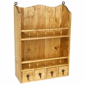 Wall Mount Rustic Pine Open Shelf with 4 Small Drawers -  Kitchen or Bath