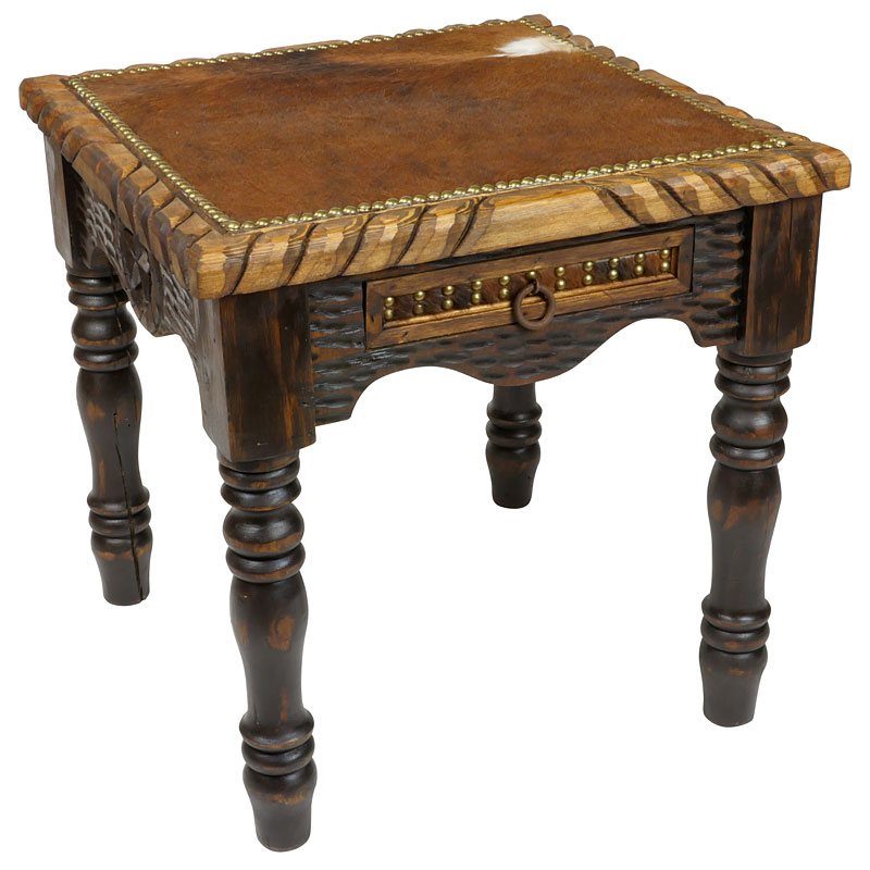 Western Cowhide End Table
