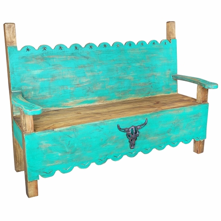 Western Painted Wood Steerhead Bench