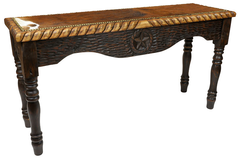 Cowhide Top Rustic Western Sofa Table