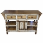 White Accent Turned Leg Rustic Wood Kitchen Island with Drawers