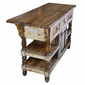 White Accent Turned Leg Rustic Wood Kitchen Island with Drawers