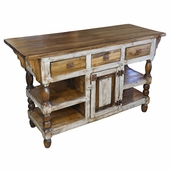 White Accent Turned Leg Rustic Wood Kitchen Island with Drawers