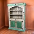 White & Green Distressed Paint Wood Bookcase & Cabinet