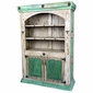 White & Green Distressed Paint Wood Bookcase & Cabinet