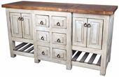White Painted Wood Buffet - 4 Doors & 6 Drawers