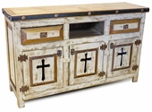 White Painted Wood Buffet with Cross Cutout Doors