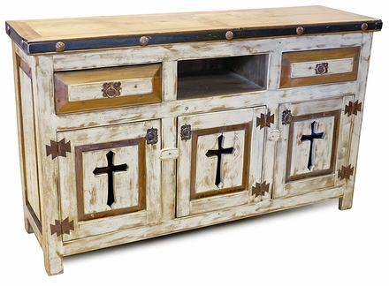 White Painted Wood Buffet with Cross Cutout Doors