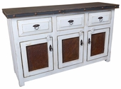 White Painted Wood Buffet with Iron Panel Doors - 3 Doors & 3 Drawers
