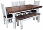 White Painted Wood Dining Set - 6 Piece -  Bench and 4 Chairs