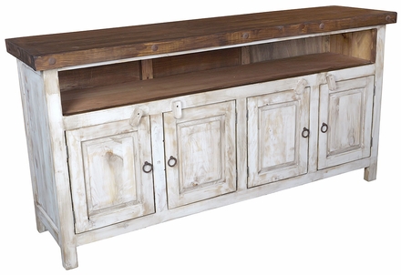 White Painted Wood Media Console with Natural Top