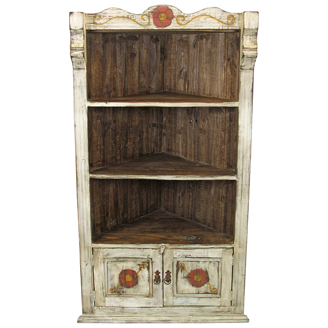 White Rustic Wood Corner with Carved Flower Designs