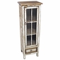 White Washed Rustic Wood Narrow Cabinet with Glass Doors