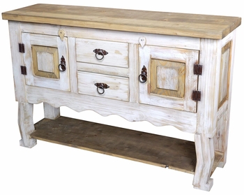 Whitewashed Rustic Pine Sideboard - 2 Doors, 2 Drawers & Lower Shelf