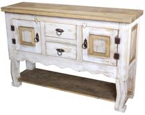 Whitewashed Rustic Pine Sideboard - 2 Doors, 2 Drawers & Lower Shelf