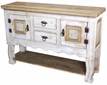 Whitewashed Rustic Pine Sideboard - 2 Doors, 2 Drawers & Lower Shelf