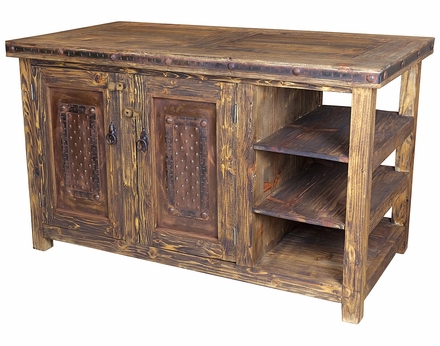 Wire Brush Kitchen Island with Iron Accents