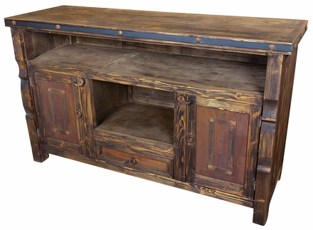 Wire Brush Old Wood Buffet with Iron Accents