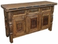 Wire Brush Old Wood Buffet with Ox Yoke Legs Iron Accents