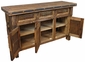 Wire Brush Old Wood Buffet with Ox Yoke Legs Iron Accents