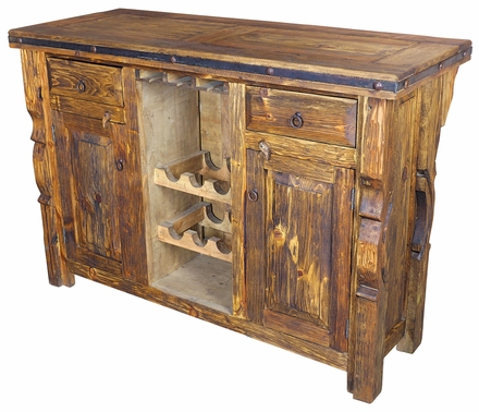 Wire Brush Old Wood Wine Cabinet Bar with Iron Accents