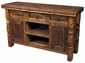 Wire Brush Ox Yoke Leg Entertainment Console with Iron Accents