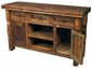 Wire Brush Ox Yoke Leg Entertainment Console with Iron Accents
