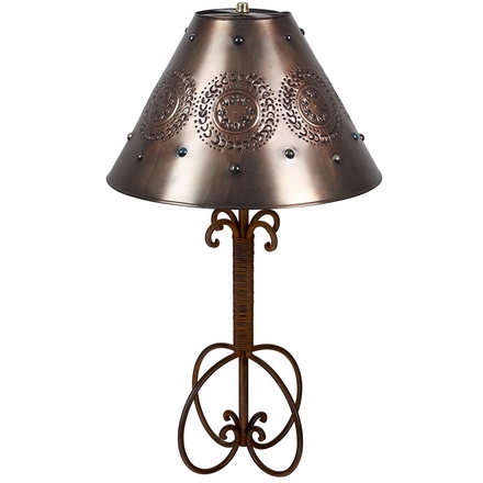 Wrapped Iron Table Lamp with Punched Tin Marble Shade