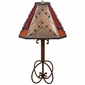 Wrapped Iron Table Lamp with Tin and Colored Glass Shade