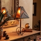Wrapped Iron Table Lamp with Tin and Colored Glass Shade
